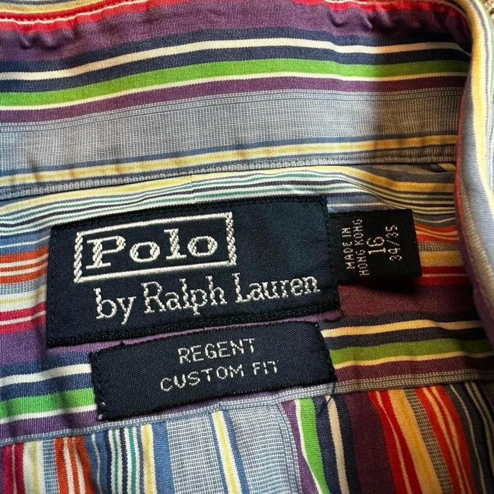 Vintage polo Ralph Lauren multicolor striped preppy button shirt size 16 34/35‎